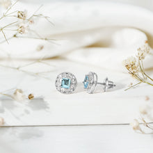 Load image into Gallery viewer, Natural Aquamarine Vintage Stud Earrings with Lab Diamond