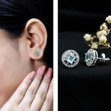 Load image into Gallery viewer, Natural Aquamarine Vintage Stud Earrings with Lab Diamond