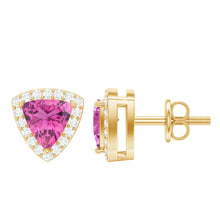 Load image into Gallery viewer, Real Trilliant Cut 1 Carat Pink Tourmaline Stud Earrings with Lab Diamond