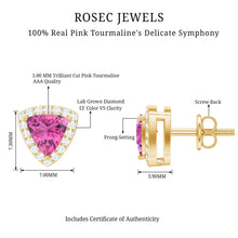 Load image into Gallery viewer, Real Trilliant Cut 1 Carat Pink Tourmaline Stud Earrings with Lab Diamond