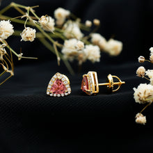 Load image into Gallery viewer, Real Trilliant Cut 1 Carat Pink Tourmaline Stud Earrings with Lab Diamond
