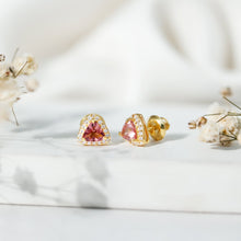 Load image into Gallery viewer, Real Trilliant Cut 1 Carat Pink Tourmaline Stud Earrings with Lab Diamond