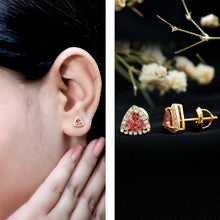 Load image into Gallery viewer, Real Trilliant Cut 1 Carat Pink Tourmaline Stud Earrings with Lab Diamond