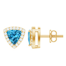Load image into Gallery viewer, Natural Trilliant Cut Blue Topaz and Diamond Stud Earrings