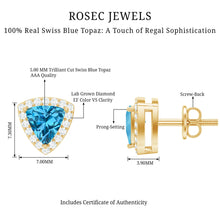 Load image into Gallery viewer, Natural Trilliant Cut Blue Topaz and Diamond Stud Earrings