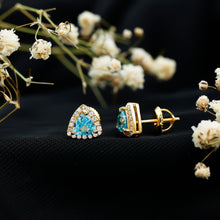 Load image into Gallery viewer, Natural Trilliant Cut Blue Topaz and Diamond Stud Earrings