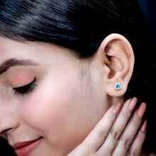 Load image into Gallery viewer, Natural Trilliant Cut Blue Topaz and Diamond Stud Earrings