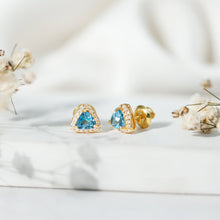 Load image into Gallery viewer, Natural Trilliant Cut Blue Topaz and Diamond Stud Earrings