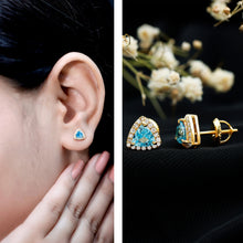 Load image into Gallery viewer, Natural Trilliant Cut Blue Topaz and Diamond Stud Earrings
