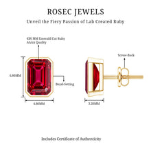 Load image into Gallery viewer, 1.5 Carat Emerald Cut Lab Grown Ruby Stud Earrings in Bezel Set