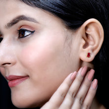 Load image into Gallery viewer, 1.5 Carat Emerald Cut Lab Grown Ruby Stud Earrings in Bezel Set