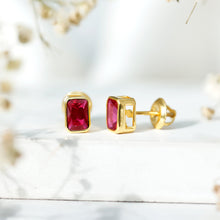 Load image into Gallery viewer, 1.5 Carat Emerald Cut Lab Grown Ruby Stud Earrings in Bezel Set