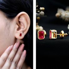 Load image into Gallery viewer, 1.5 Carat Emerald Cut Lab Grown Ruby Stud Earrings in Bezel Set