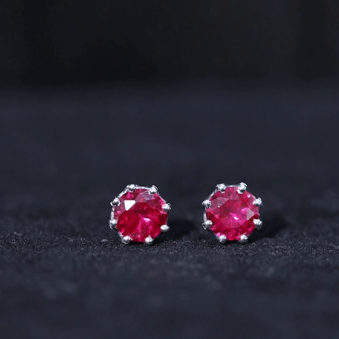 AAAA Quality 2.74 Carat Lab Grown Ruby Stud Earrings in Gold Plated Silver