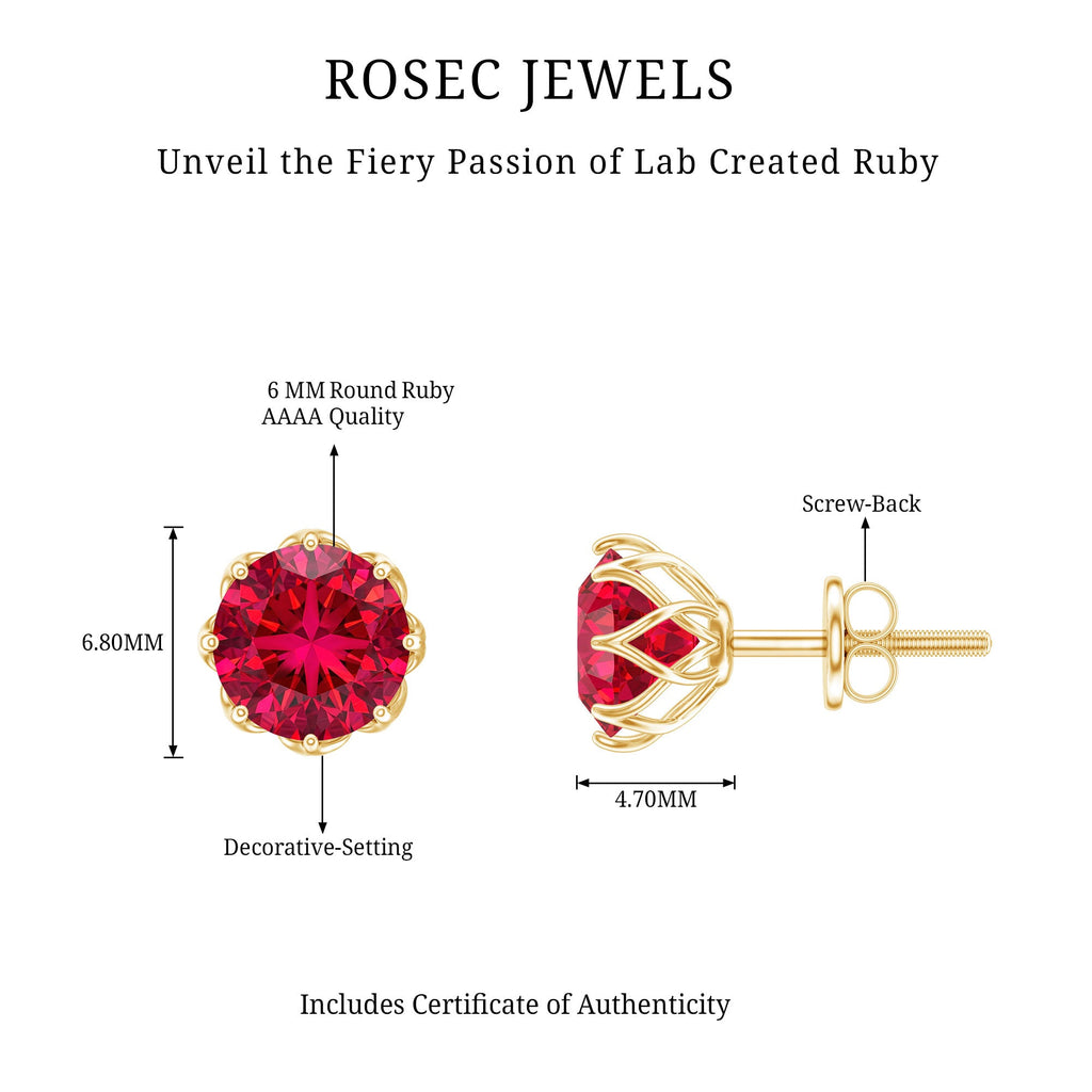 AAAA Quality 2.74 Carat Lab Grown Ruby Stud Earrings in Gold Plated Silver