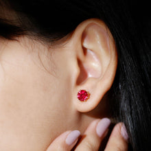 Load image into Gallery viewer, AAAA Quality 2.74 Carat Lab Grown Ruby Stud Earrings in Gold Plated Silver