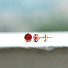 Load image into Gallery viewer, AAAA Quality 2.74 Carat Lab Grown Ruby Stud Earrings in Gold Plated Silver