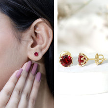 Load image into Gallery viewer, AAAA Quality 2.74 Carat Lab Grown Ruby Stud Earrings in Gold Plated Silver
