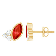 Load image into Gallery viewer, Real Half Carat Fire Opal Stud Earrings with Diamond