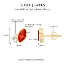 Load image into Gallery viewer, Real Half Carat Fire Opal Stud Earrings with Diamond