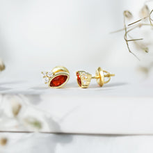 Load image into Gallery viewer, Real Half Carat Fire Opal Stud Earrings with Diamond