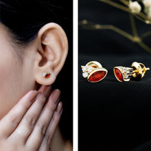 Load image into Gallery viewer, Real Half Carat Fire Opal Stud Earrings with Diamond