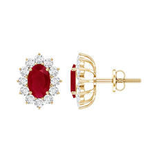 Load image into Gallery viewer, Natural 2 Carat Ruby Stud Earrings With Diamond Halo