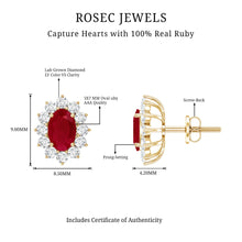 Load image into Gallery viewer, Natural 2 Carat Ruby Stud Earrings With Diamond Halo