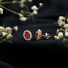Load image into Gallery viewer, Natural 2 Carat Ruby Stud Earrings With Diamond Halo