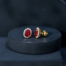 Load image into Gallery viewer, Natural 2 Carat Ruby Stud Earrings With Diamond Halo