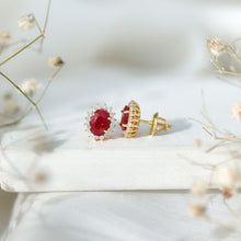 Load image into Gallery viewer, Natural 2 Carat Ruby Stud Earrings With Diamond Halo