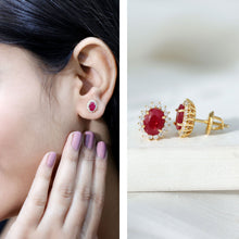 Load image into Gallery viewer, Natural 2 Carat Ruby Stud Earrings With Diamond Halo