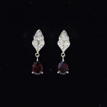 Load image into Gallery viewer, Genuine 3 Carat Garnet Teardrop Earrings with Diamond Leaf