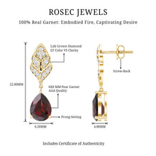 Load image into Gallery viewer, Genuine 3 Carat Garnet Teardrop Earrings with Diamond Leaf