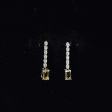 Load image into Gallery viewer, Emerald Cut Citrine and Diamond Bar Drop Earrings in Silver