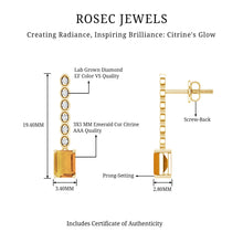 Load image into Gallery viewer, Emerald Cut Citrine and Diamond Bar Drop Earrings in Silver