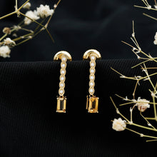 Load image into Gallery viewer, Emerald Cut Citrine and Diamond Bar Drop Earrings in Silver