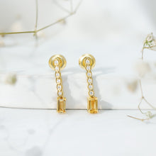 Load image into Gallery viewer, Emerald Cut Citrine and Diamond Bar Drop Earrings in Silver