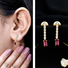 Load image into Gallery viewer, Lab Grown Ruby and Diamond Dangle Earrings For Women