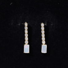 Load image into Gallery viewer, Emerald Cut Ethiopian Opal Drop Earrings with Lab Diamond