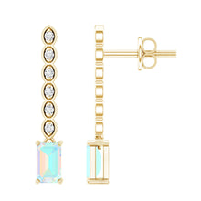 Load image into Gallery viewer, Emerald Cut Ethiopian Opal Drop Earrings with Lab Diamond