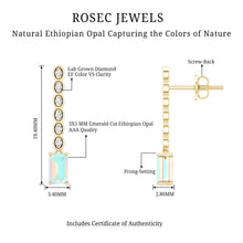 Load image into Gallery viewer, Emerald Cut Ethiopian Opal Drop Earrings with Lab Diamond