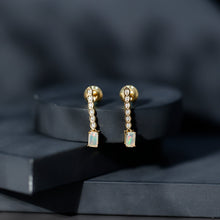 Load image into Gallery viewer, Emerald Cut Ethiopian Opal Drop Earrings with Lab Diamond