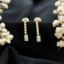 Load image into Gallery viewer, Emerald Cut Ethiopian Opal Drop Earrings with Lab Diamond