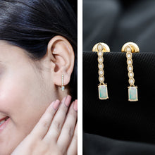 Load image into Gallery viewer, Emerald Cut Ethiopian Opal Drop Earrings with Lab Diamond