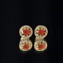 Load image into Gallery viewer, Antique Style 0.6 Carat Fire Opal Circle Stud Earrings with Lab Diamond