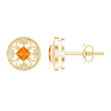 Load image into Gallery viewer, Antique Style 0.6 Carat Fire Opal Circle Stud Earrings with Lab Diamond