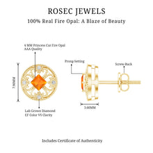 Load image into Gallery viewer, Antique Style 0.6 Carat Fire Opal Circle Stud Earrings with Lab Diamond