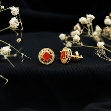Load image into Gallery viewer, Antique Style 0.6 Carat Fire Opal Circle Stud Earrings with Lab Diamond
