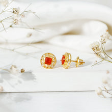 Load image into Gallery viewer, Antique Style 0.6 Carat Fire Opal Circle Stud Earrings with Lab Diamond